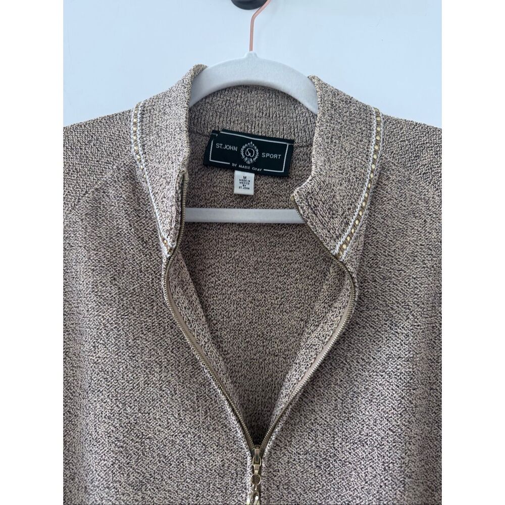 St. John Sport Heather Full Zip Long Sleeve Cardigan Sweater Tan Women's Medium - Picture 4 of 5